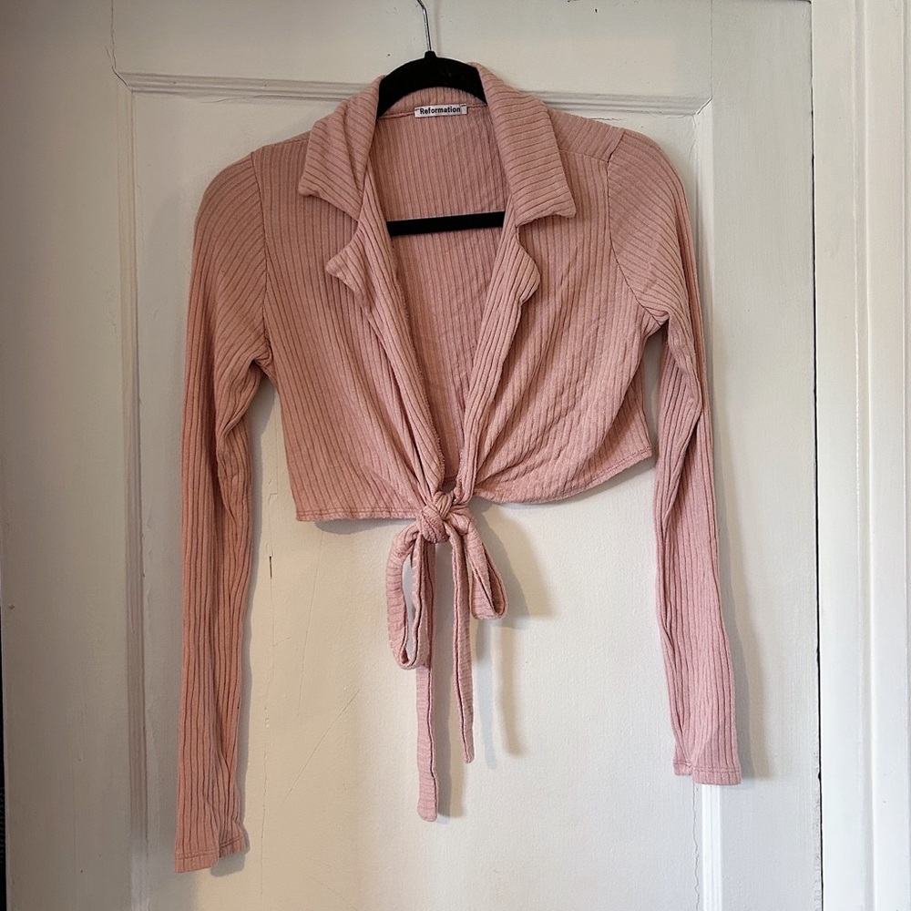 Pink Reformation Tie Front Cardigan